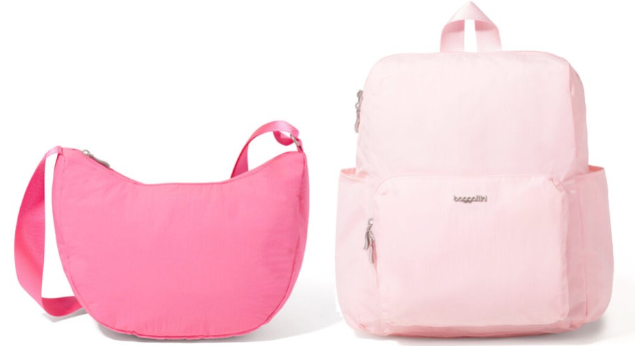 Pink crossbody and light pink backpack