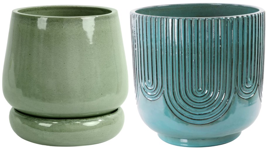 Beautiful by Drew Barrymore 12 Bubble Base Tapered and 16 Soft Teal Pill Debossed Ceramic Planters