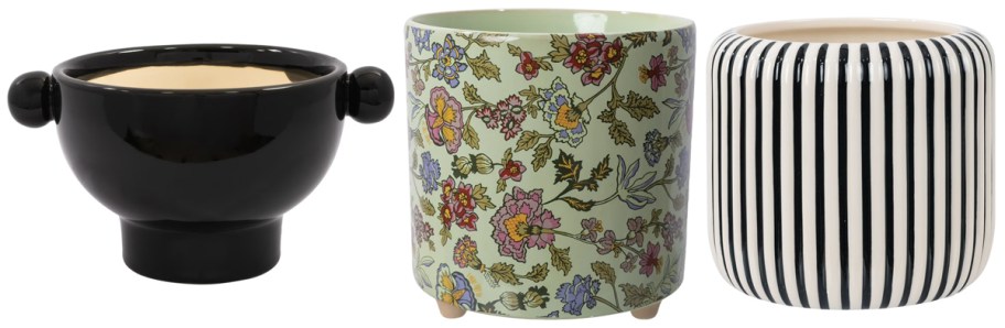 Beautiful by Drew Barrymore 7 Handled, 8 Wildflower Footed, 8 Stripe Ceramic Planters