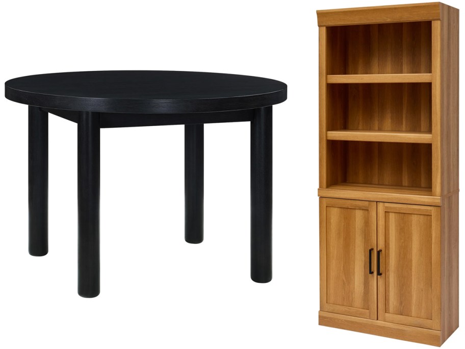 Better Homes & Gardens Adlin 45 Round Dining Table, Glendale 5-Shelf Bookcase