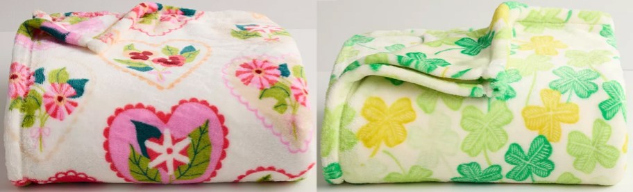 heart and shamrock print throw blankets