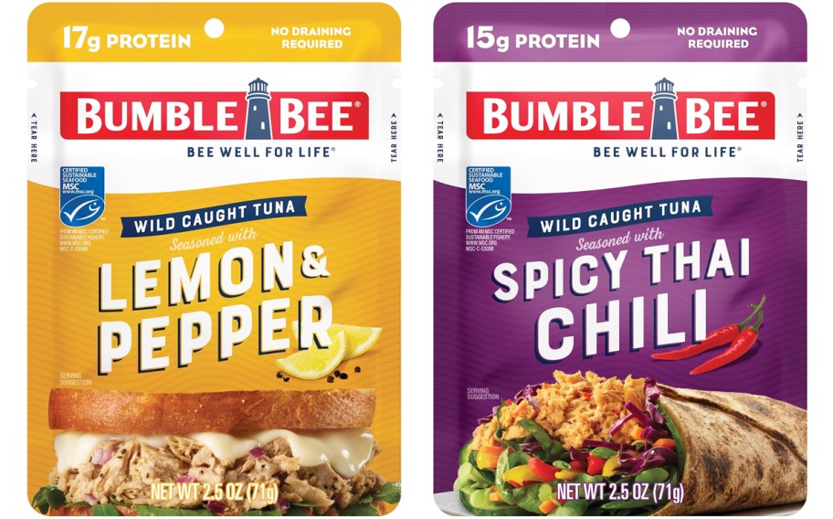 Bumble Bee Tuna Pouches in lemon pepper and spicy thai chili flavors