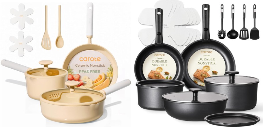 yellow and black cookware sets