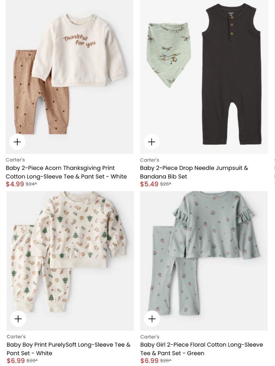 screenshots of carter's clearance outfit sets with discounted price