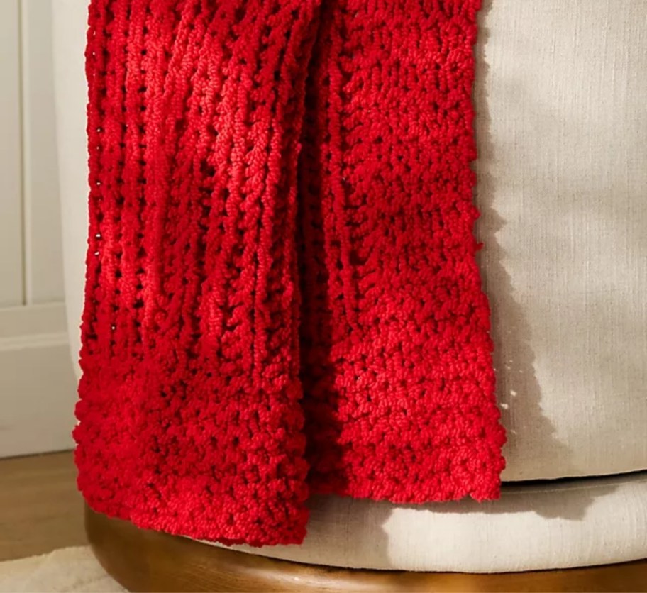 red crochet chunky knit throw