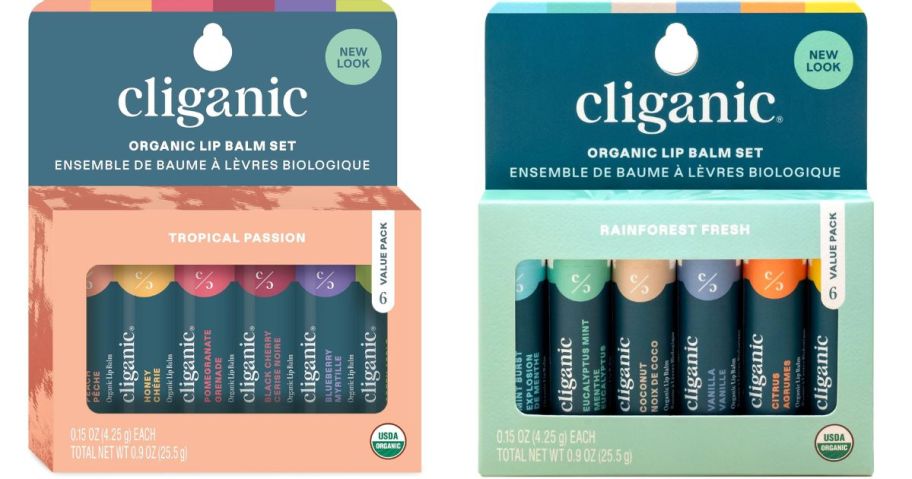 stock image of two different kinds of Cliganic-lip-balms