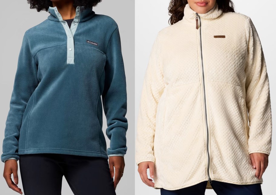 women in blue and white Columbia Fleece Jackets