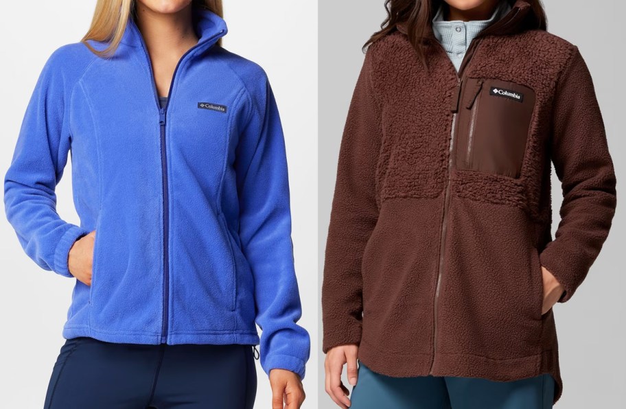 women in blue and brown Columbia Fleece Jackets