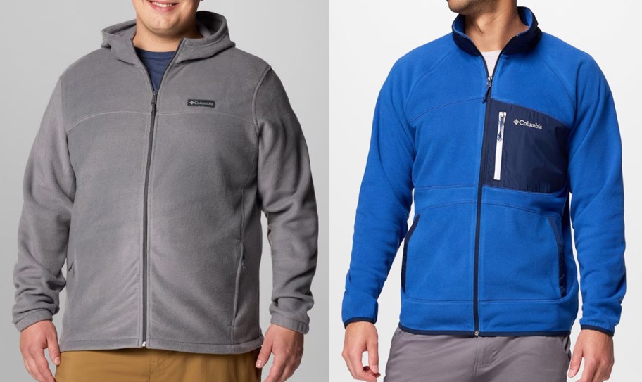men in grey and blue Columbia Fleece Jackets