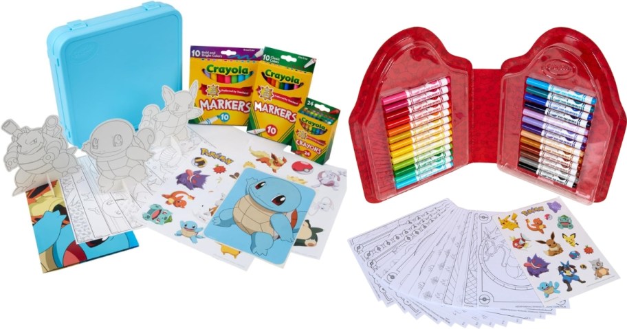 stock images of crayola pokemon squirtle and pikachu art cases with supplies