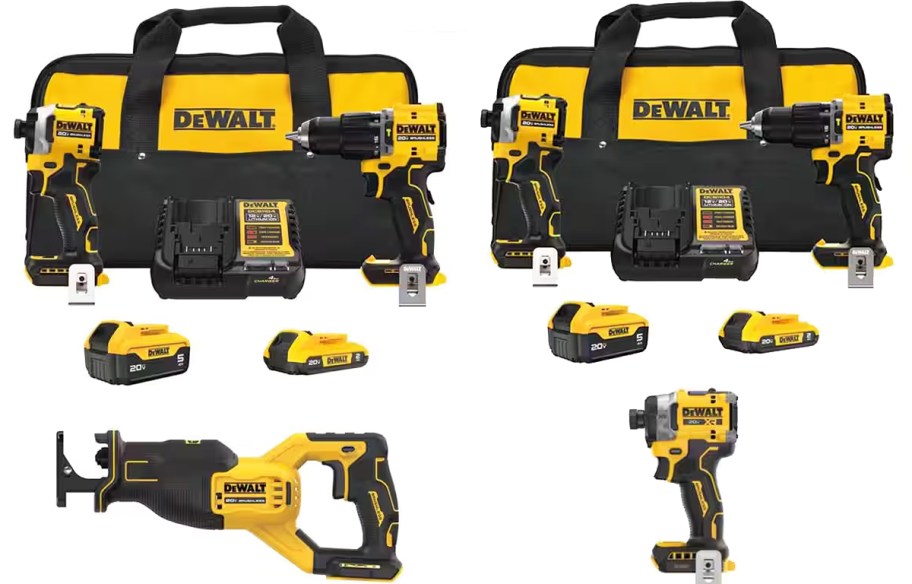 black and yellow DeWalt tool sets