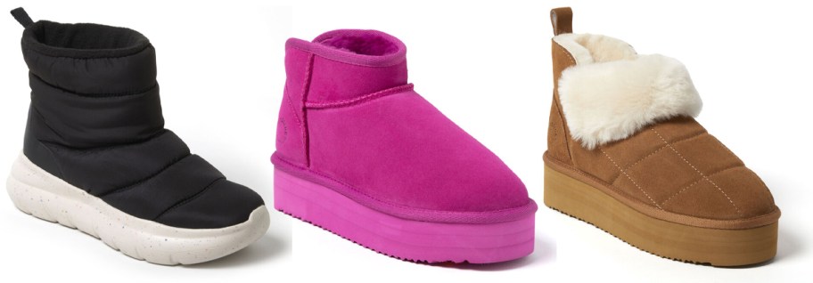 Dearfoams Women's Texoma Booties, Fireside Kingston Genuine Shearling Platform Booties, Bayswater Genuine Shearling Quilted Platform Booties