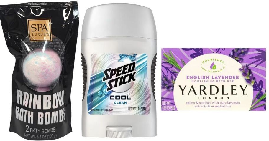 Stock images of Bath Bombs, Deodorant and bar soap from Dollar Tree