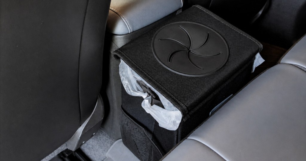 Car trash can situated in backseat