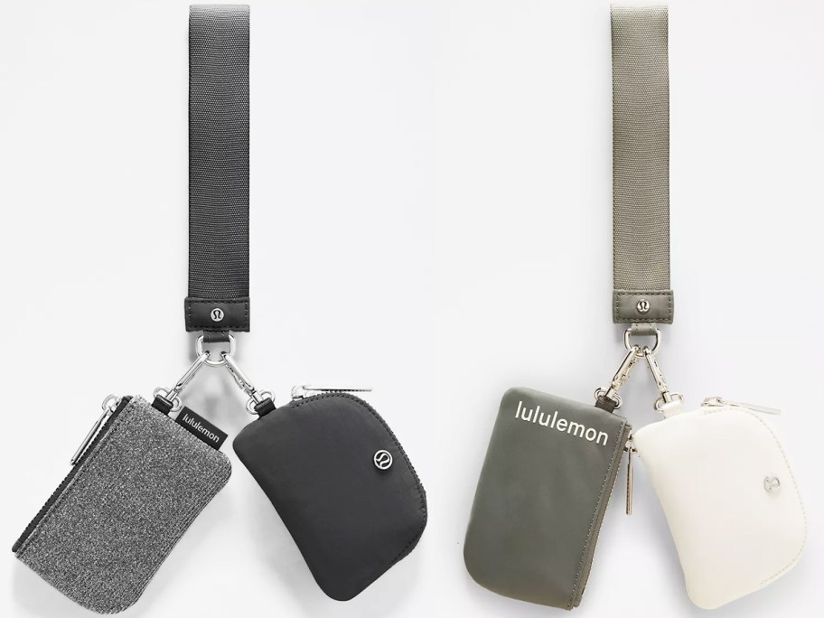 glittery black and green/white dual pouch wristlets