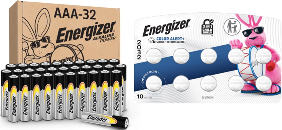 sets of Energizer AAA and coin batteries