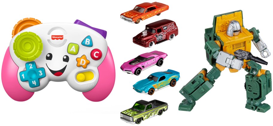 Fisher-Price Laugh & Learn Game & Learn Controller Musical Baby Toy, Hot Wheels Die Cast Cars 5-Pack, Transformers Toys Autobot Brawn Retro G1-Inspired 5 Action Figure