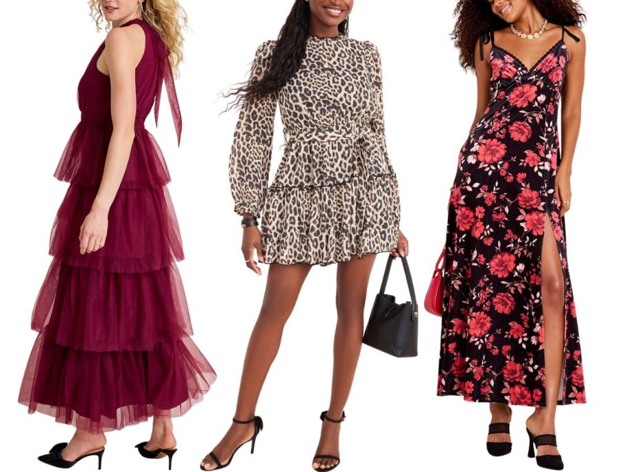 3 women in beautiful dresses