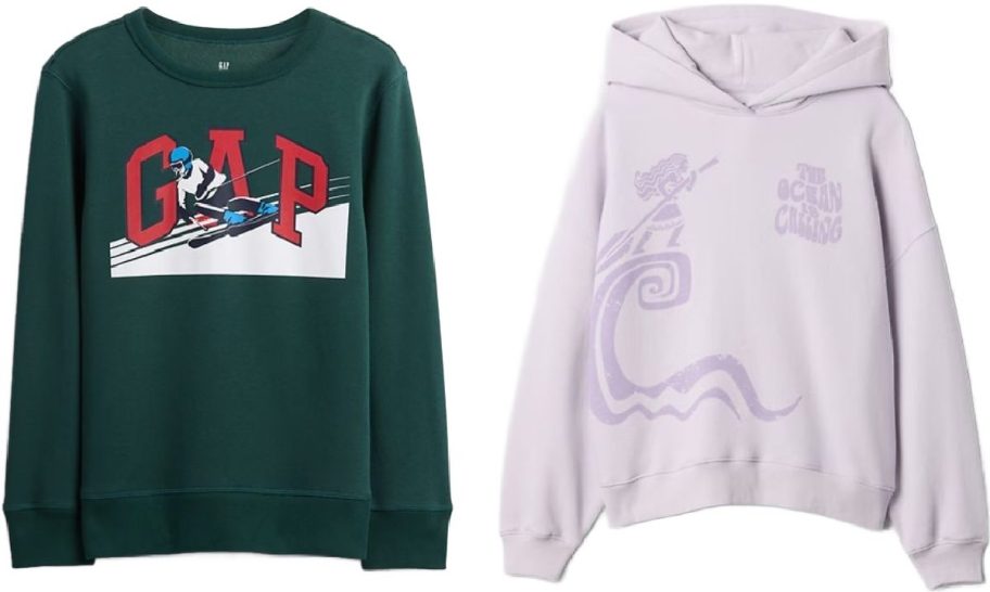 Stock images of GAP sweatshirts for a boy and a girl