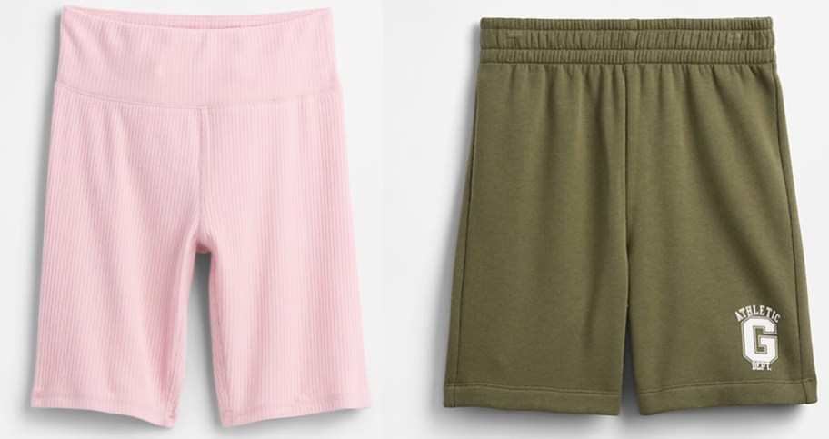 pink and green pairs of shorts