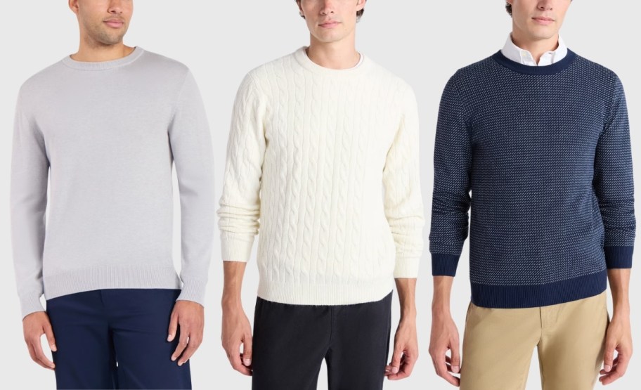 three men in sweaters