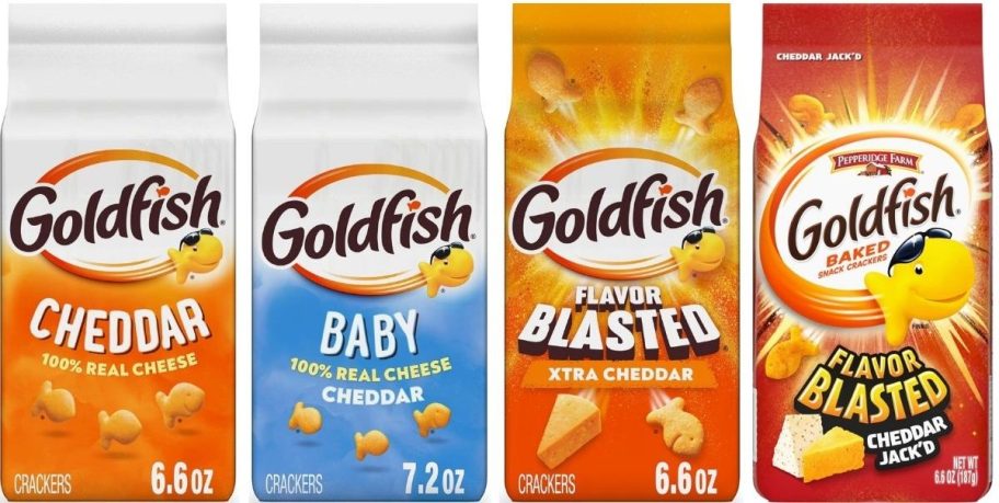 Stock images of 4 flavors of Pepperidge Farms Goldfish Crackers