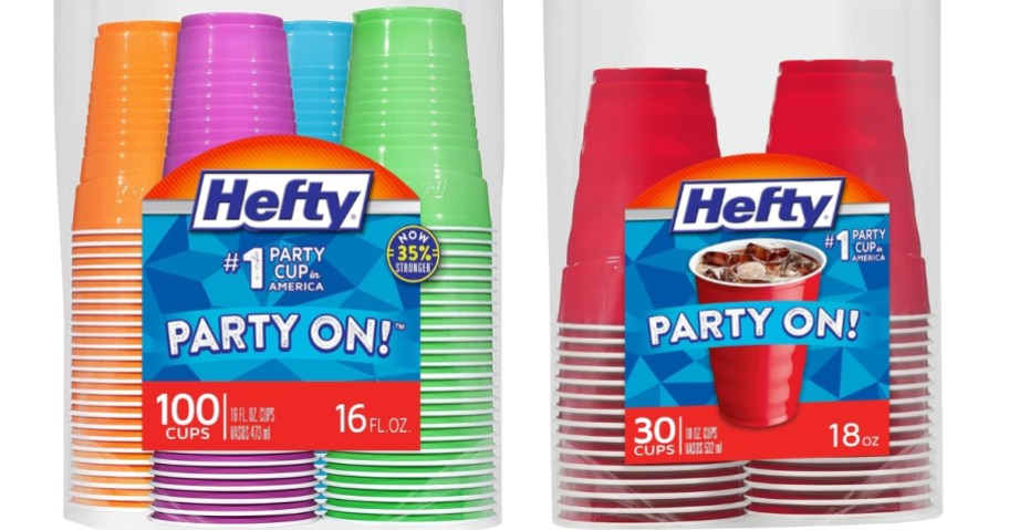 2 packs of Hefty plastic cups in different colors