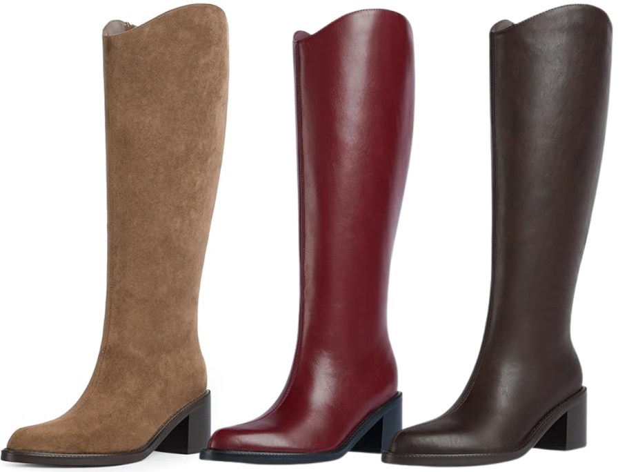 3 women's knee high boots in different colors