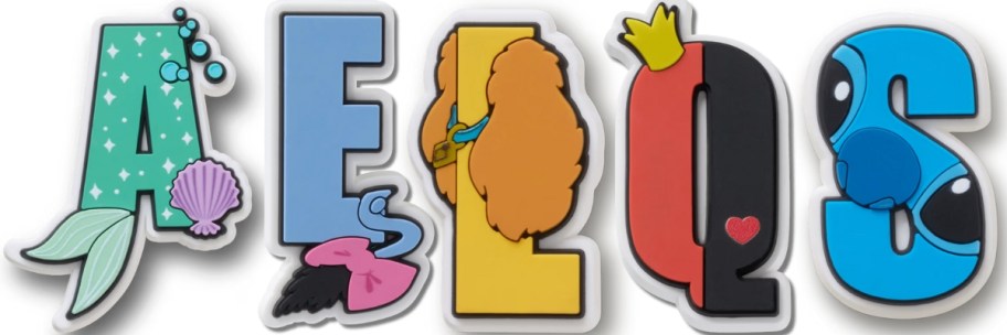 several Disney Alphabet Crocs Jibbitz