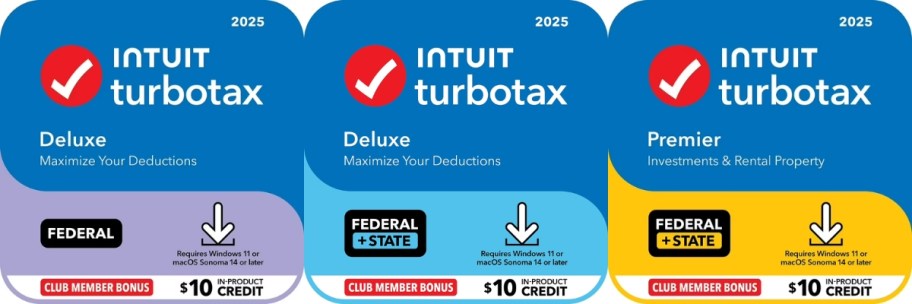 3 Turbo Tax product cards