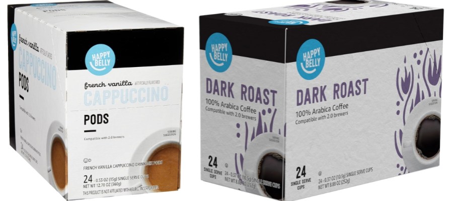 boxes of Happy Belly Cappuccino and Coffee K-Cups