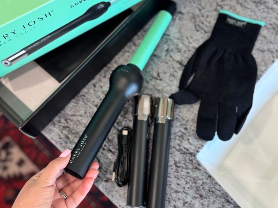 Harry Josh Pro Curling Wand with two batteries and heat protection glove