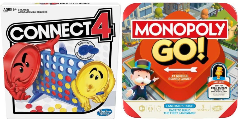 Hasbro Gaming Connect 4 Strategy Board Game and Monopoly Go Board Game