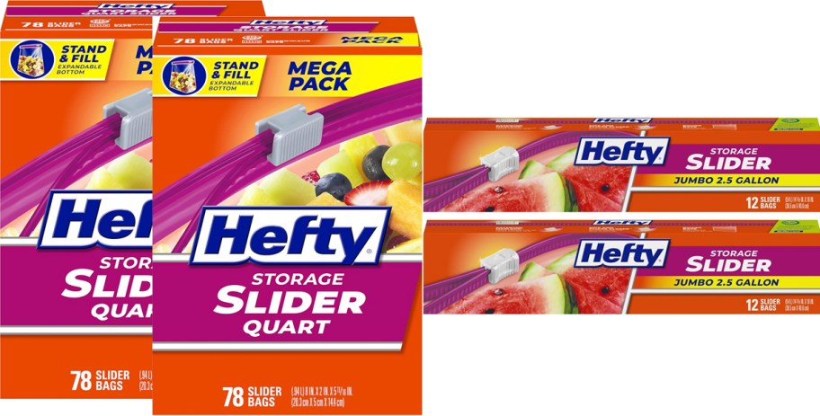 4 boxes of hefty storage slider bags