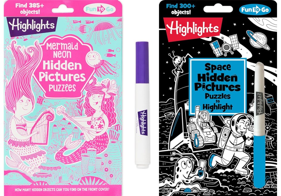 two highlights hidden picture books with markers