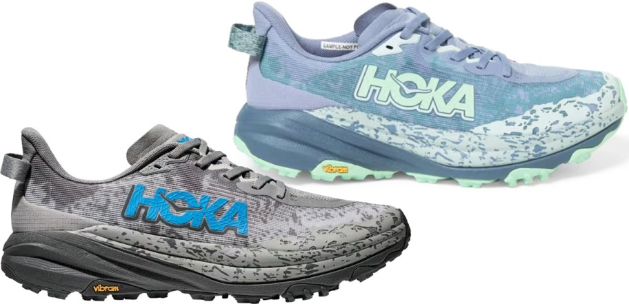 grey and blue hoka running shoes