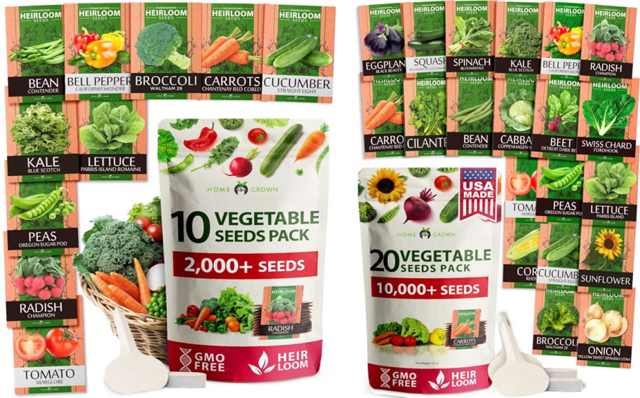 two sets of Home Grown Heirloom Vegetable Seeds
