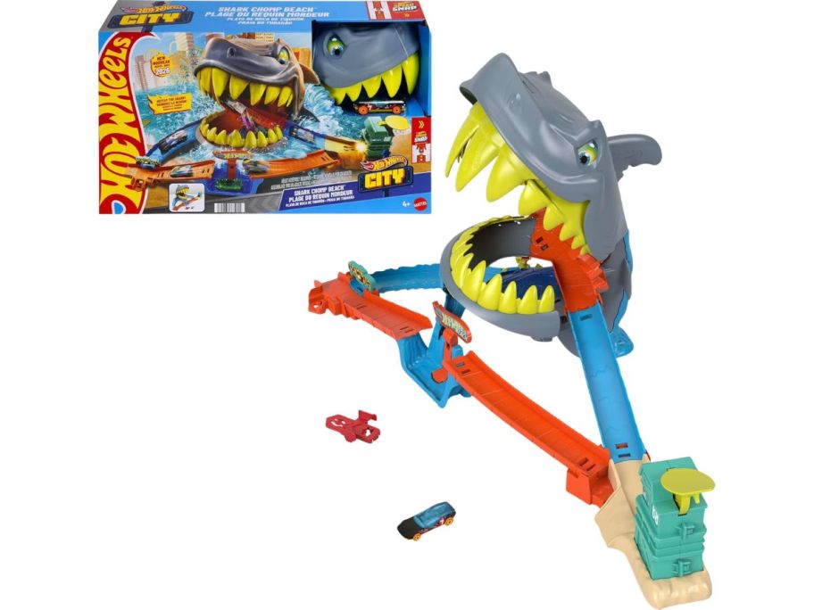 Hot Wheels City Shark Chomp Beach Toy Car Track Set