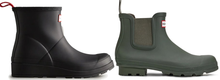black and green short hunter boots