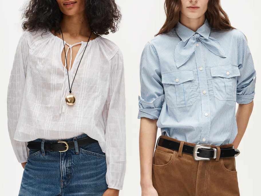 J.Crew Tie-Front Popover Top in Seersucker and Jules Classic-Fit Tie-Neck Shirt
