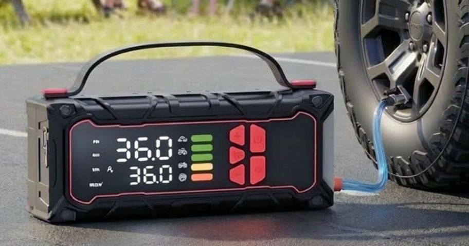 Jump with compressor attached to tires