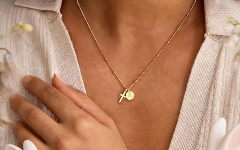 Woman wearing K Necklace