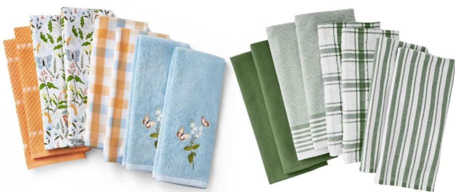 two different kitchen towel patterns