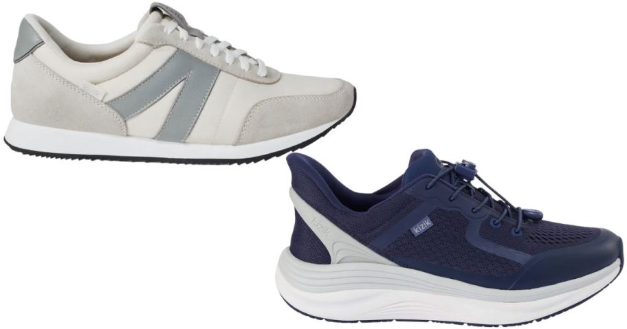 2 sneakers in gray and black