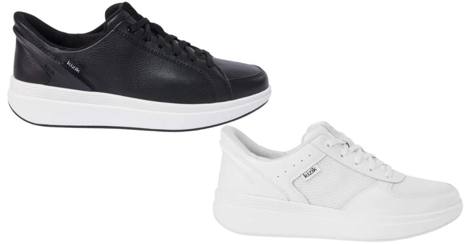 2 sneakers in black and white