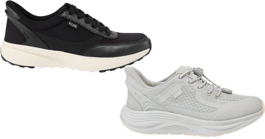 2 sneakers in gray and black