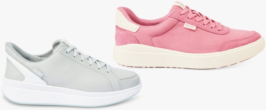 grey and pink sneakers