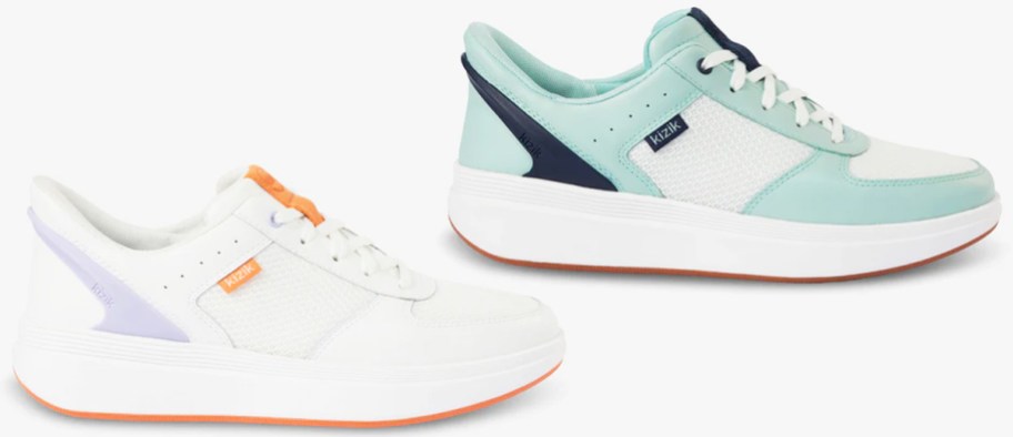 white and blue sneakers