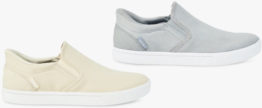 white and grey slip on sneakers