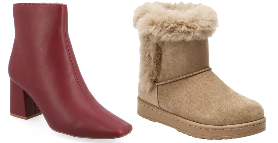 red and tan pairs of boots